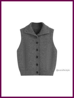 Cropped Two-Way Button Sweater Vest Sleeveless V-Neck Cardigan